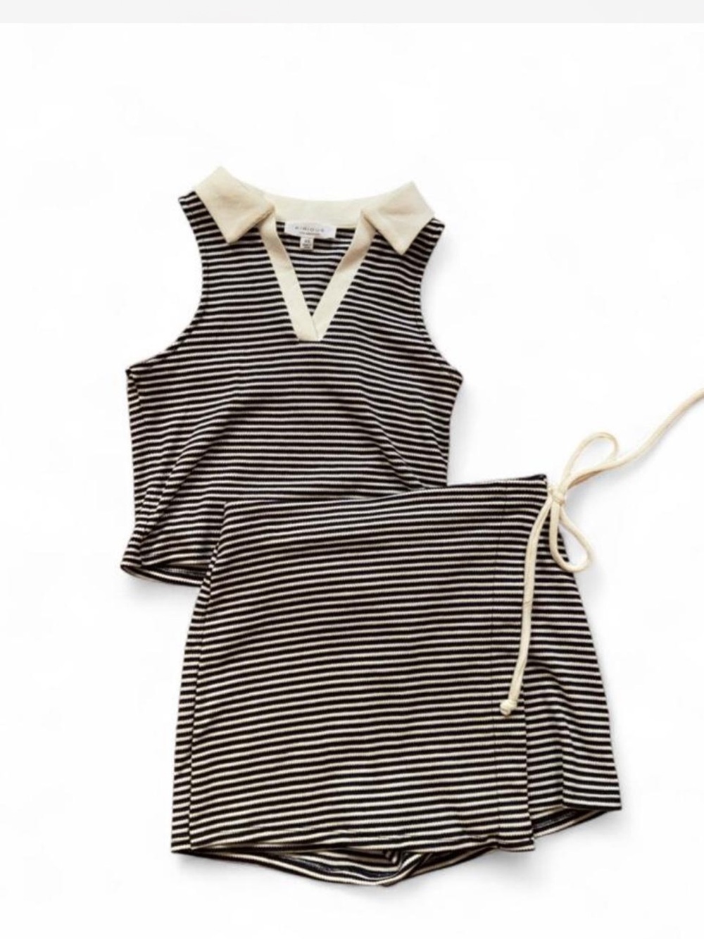 Striped Knit Polo 2 Piece Set in Navy & Cream